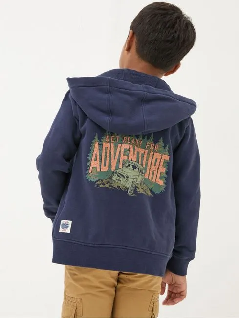 Boys Fatface Sweatshirts and Hoodies Navy Blue Adventure Zip Through Hoodie