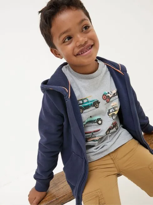 Boys Fatface Sweatshirts and Hoodies Navy Blue Adventure Zip Through Hoodie