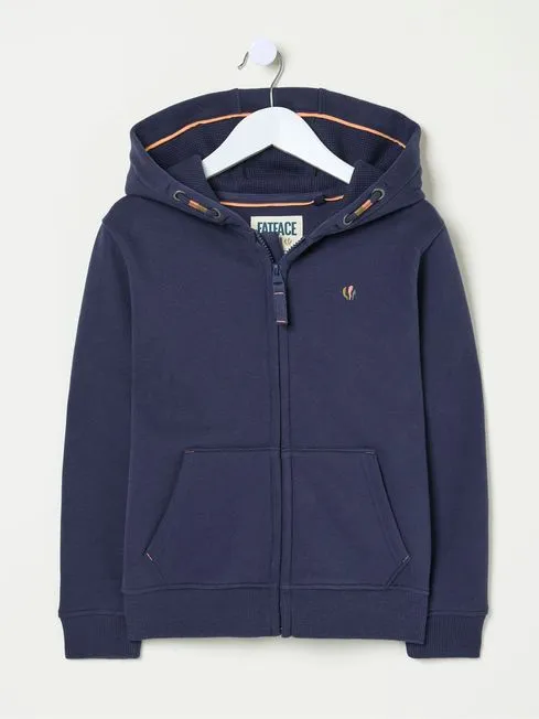 Boys Fatface Sweatshirts and Hoodies Navy Blue Adventure Zip Through Hoodie