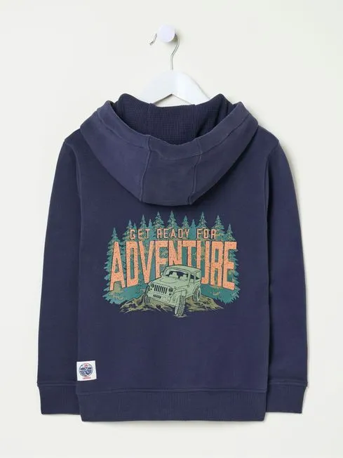 Boys Fatface Sweatshirts and Hoodies Navy Blue Adventure Zip Through Hoodie