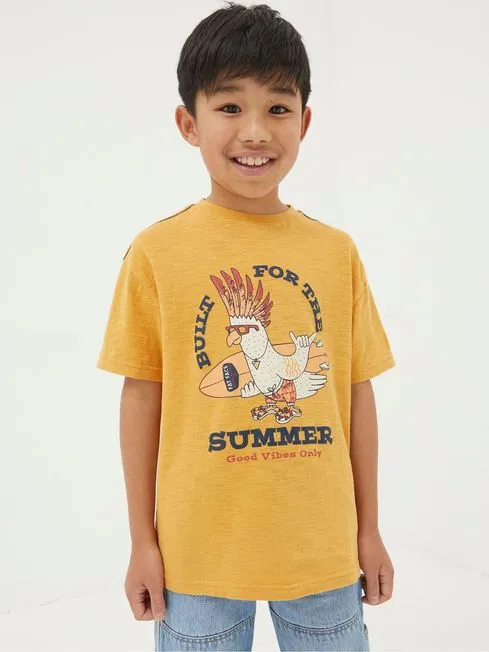 Boys Fatface TShirts and Polos Yellow Built For Summer Jersey TShirt