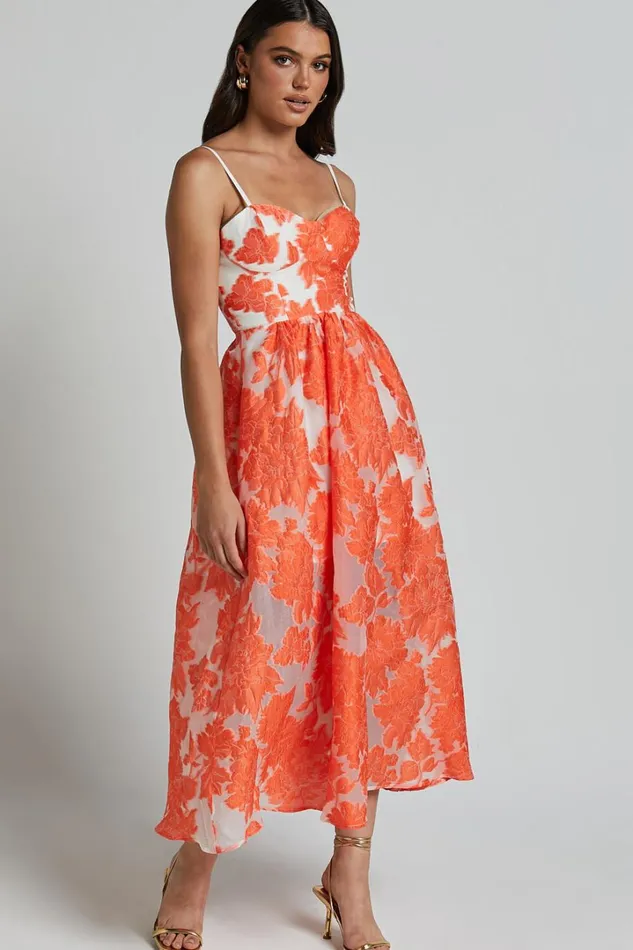 Brailey Midi Dress 8211 Aline Corset Detail Dress In Orange Women Showpo Curve Clothes