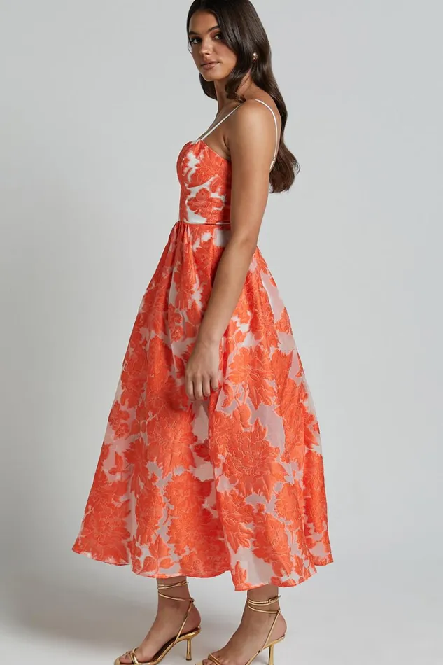 Brailey Midi Dress 8211 Aline Corset Detail Dress In Orange Women Showpo Curve Clothes