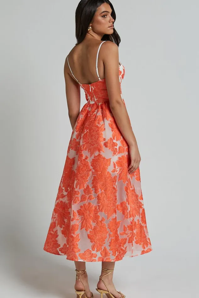 Brailey Midi Dress 8211 Aline Corset Detail Dress In Orange Women Showpo Curve Clothes