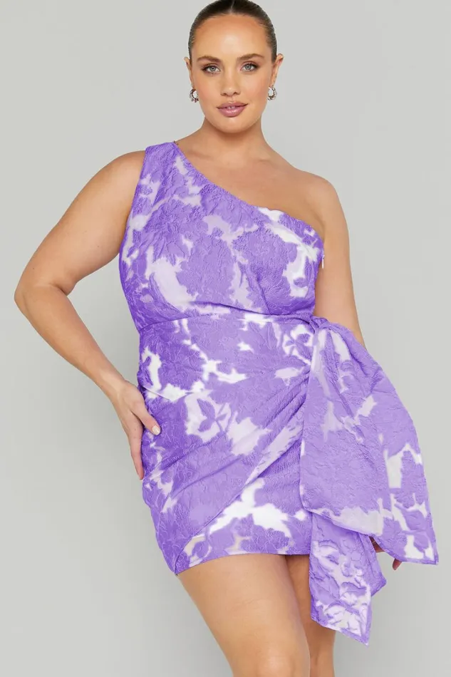 Brailey Mini Dress 8211 One Shoulder Wrap Front Dress In Purple Jacquard Women Showpo Curve Clothes