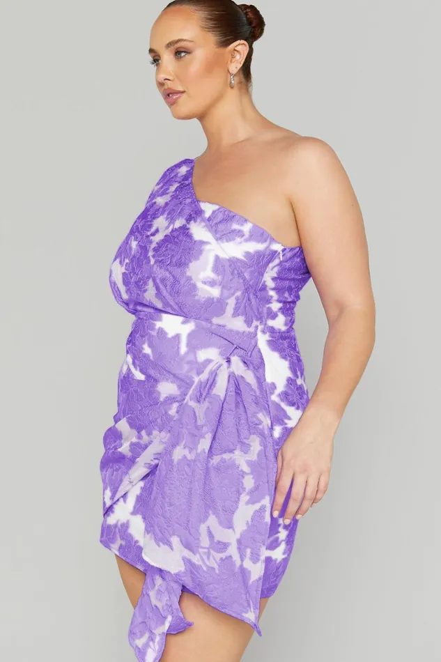Brailey Mini Dress 8211 One Shoulder Wrap Front Dress In Purple Jacquard Women Showpo Curve Clothes