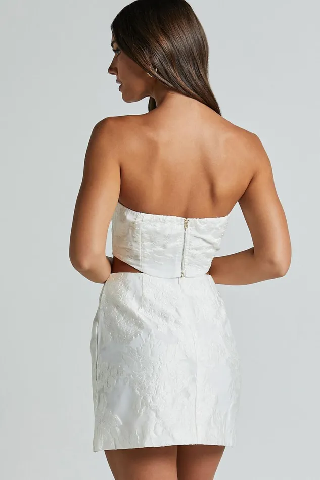 Brailey Mini Skirt 8211 Split Jacquard Skirt In White Women Showpo Skirts