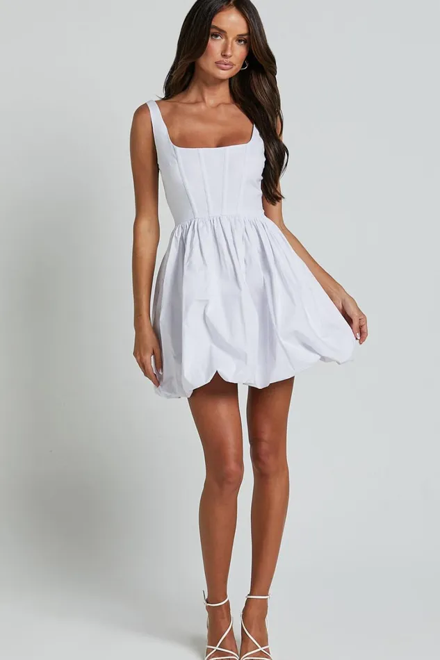 Brianda Mini Dress 8211 Corset Bodice Bubble Hem Dress In White Women Showpo Curve Clothes