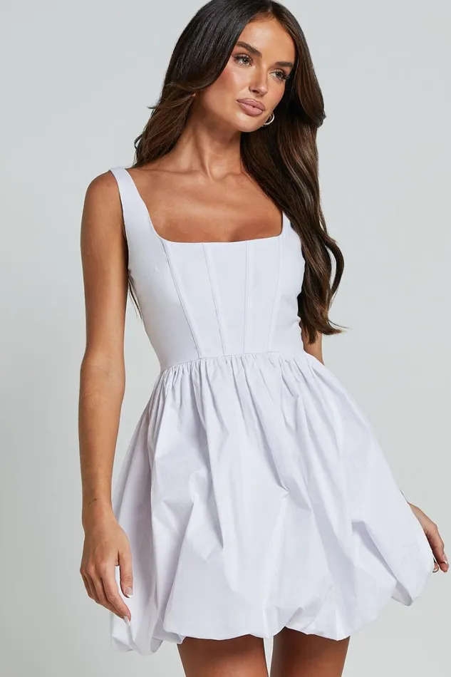 Brianda Mini Dress 8211 Corset Bodice Bubble Hem Dress In White Women Showpo Curve Clothes