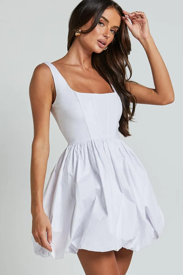 Brianda Mini Dress 8211 Corset Bodice Bubble Hem Dress In White Women Showpo Curve Clothes