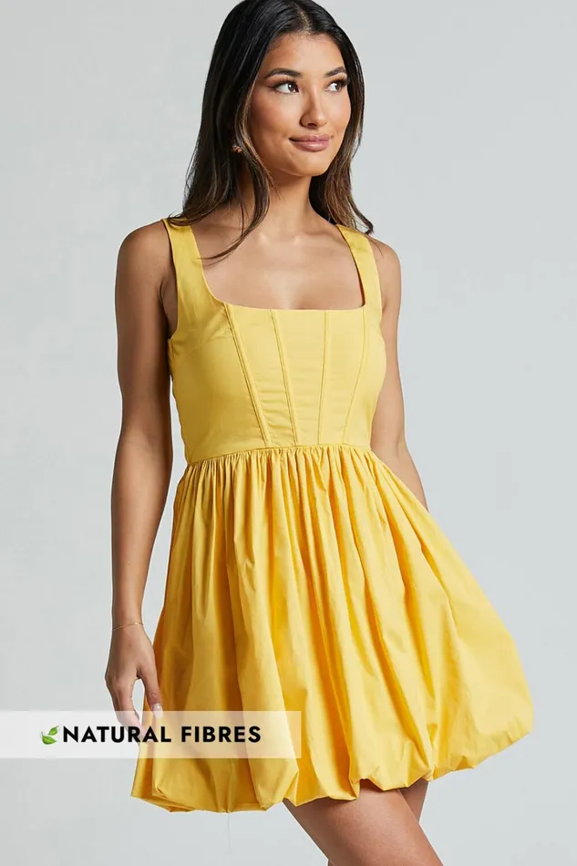 Brianda Mini Dress 8211 Corset Bodice Bubble Hem Dress In Yellow Women Showpo Dresses