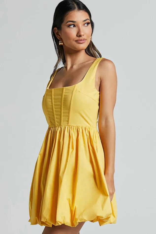 Brianda Mini Dress 8211 Corset Bodice Bubble Hem Dress In Yellow Women Showpo Dresses