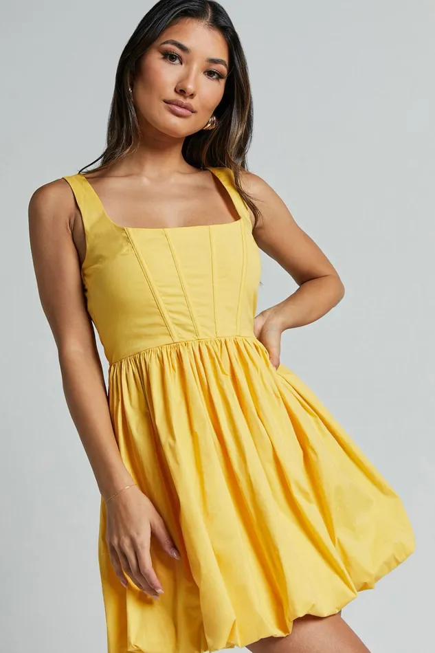 Brianda Mini Dress 8211 Corset Bodice Bubble Hem Dress In Yellow Women Showpo Dresses