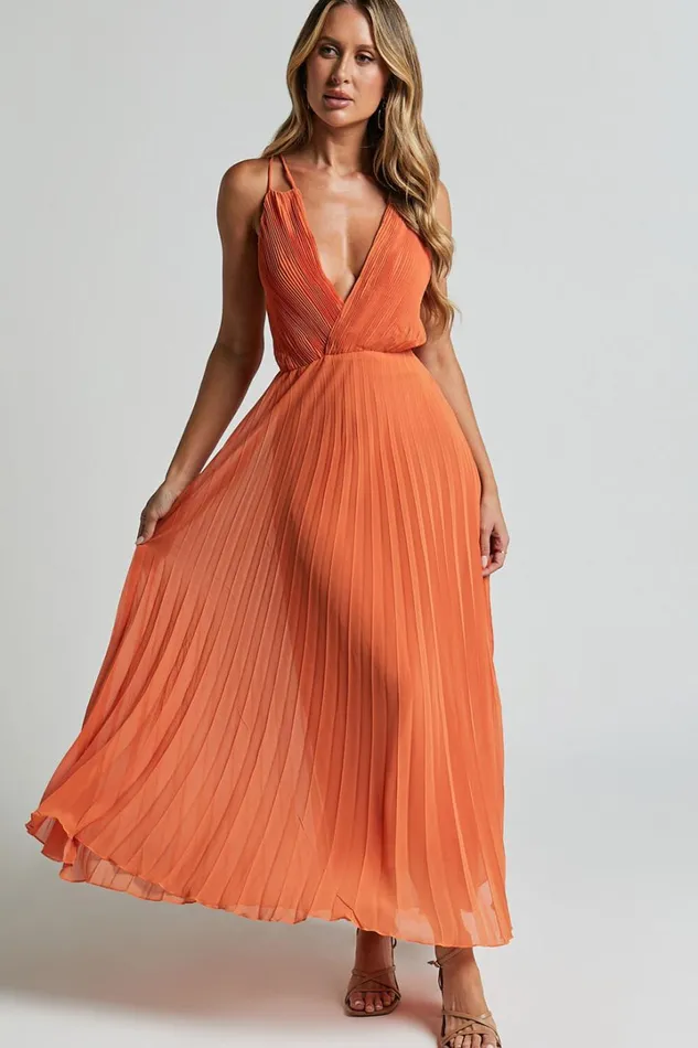 Brylee Midi Dress 8211 Satin Pleated Wrap Dress In Orange Women Showpo Dresses