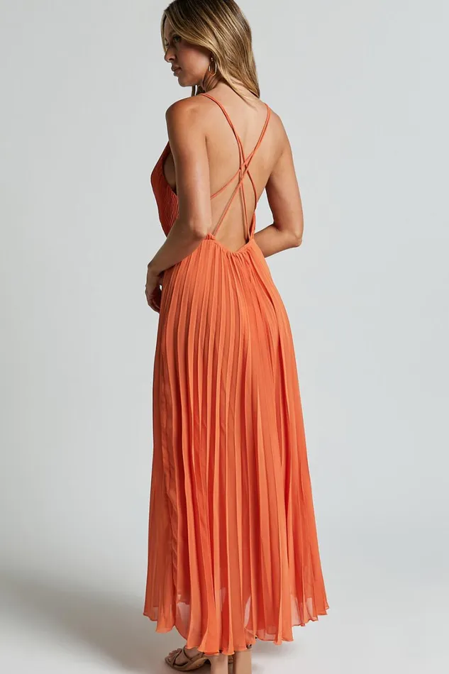Brylee Midi Dress 8211 Satin Pleated Wrap Dress In Orange Women Showpo Dresses