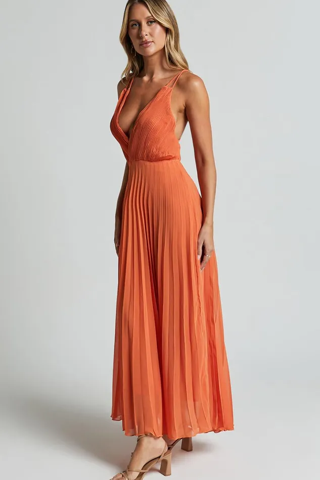 Brylee Midi Dress 8211 Satin Pleated Wrap Dress In Orange Women Showpo Dresses