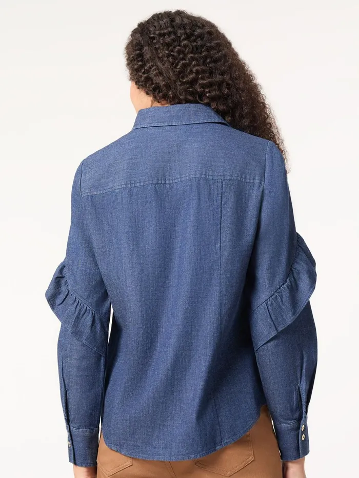 ButtonFront Ruffle Sleeve Denim Shirt Women Jones New York Sale ButtonFront Ruffle Sleeve Denim Shirt Women Jones New York Sale