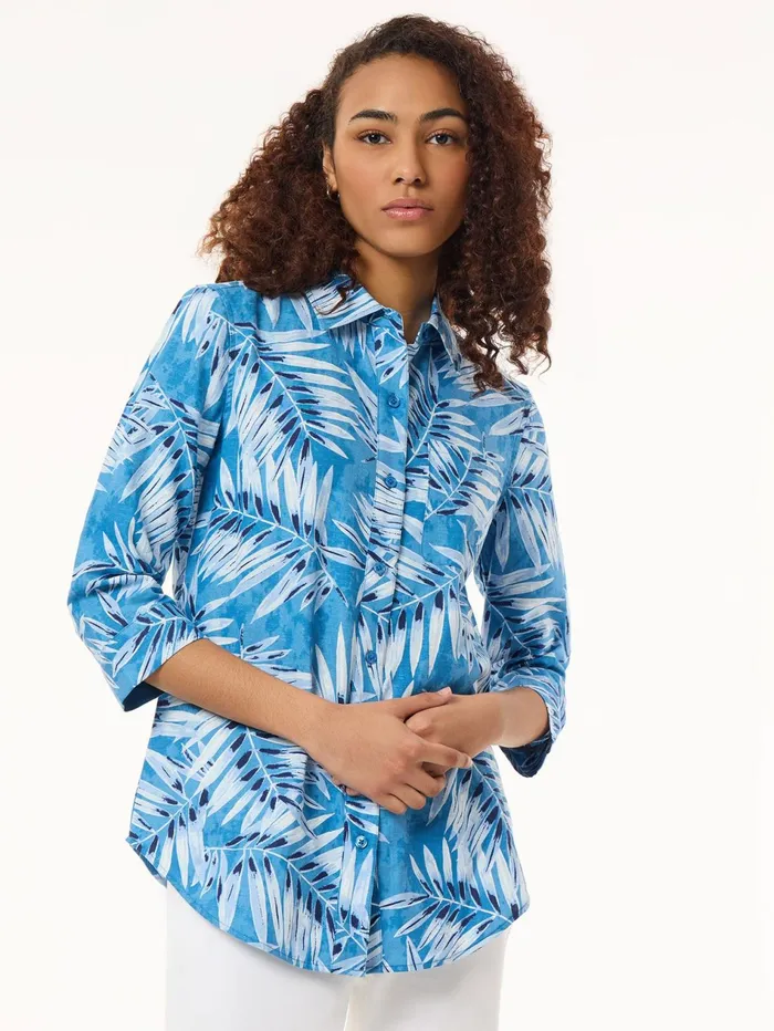 Button Front Tropical Shirt Printed Linen Women Jones New York Tops and Blouses