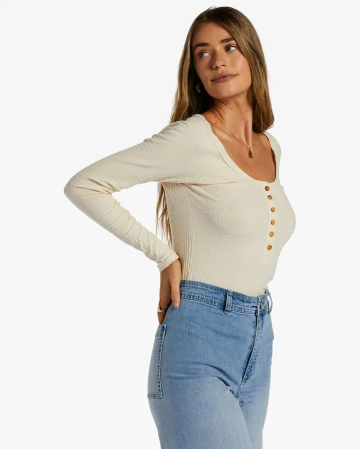 Call Me Rib Knit Top Antique White Women Billabong Tops