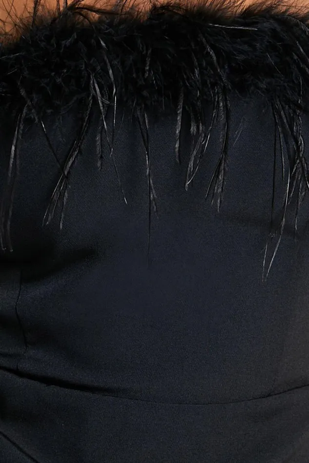 Callie Mini Dress 8211 Strapless With Feather Trim Wrap Dress In Black Women Showpo Dresses