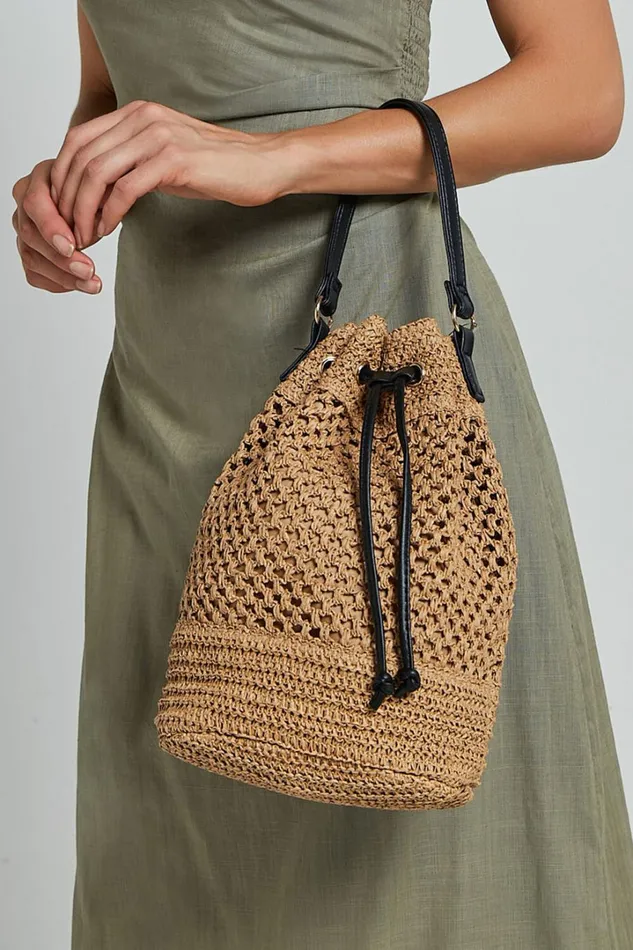 Capri Bag 8211 Woven Bucket Bag With PU Straps In Natural Women Showpo Bags