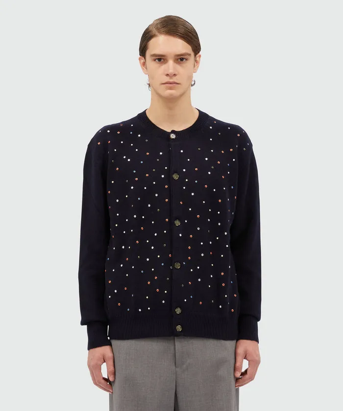 Cashmere Blend Cardigan With Multicolored Studs Men MSGM Knitwear