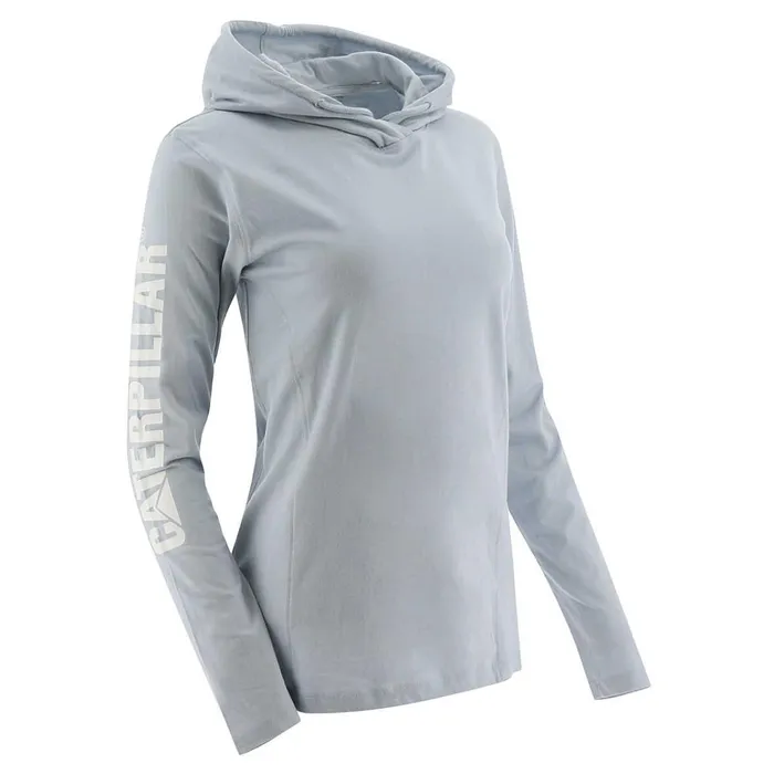Cat Footwear Tops and Outerwear Women039s UPF Hooded Banner Long Sleeve Tee Blue Fog 8211 Women