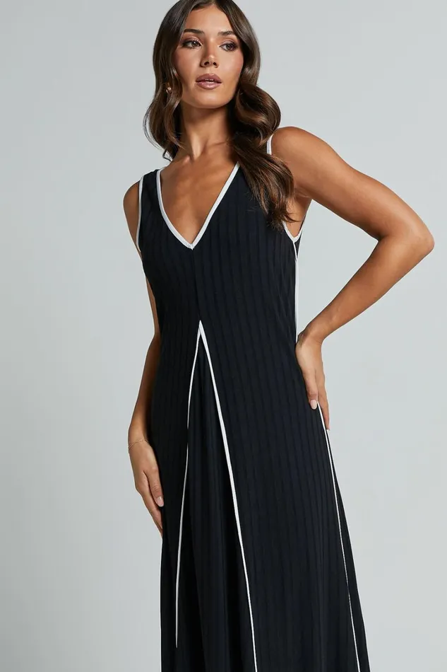 Cathleen Midi Dress 8211 Ribbed Sleeveless Low Back Dress In Black Women Showpo Maternity Clothes