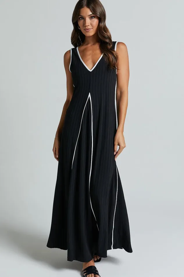 Cathleen Midi Dress 8211 Ribbed Sleeveless Low Back Dress In Black Women Showpo Maternity Clothes