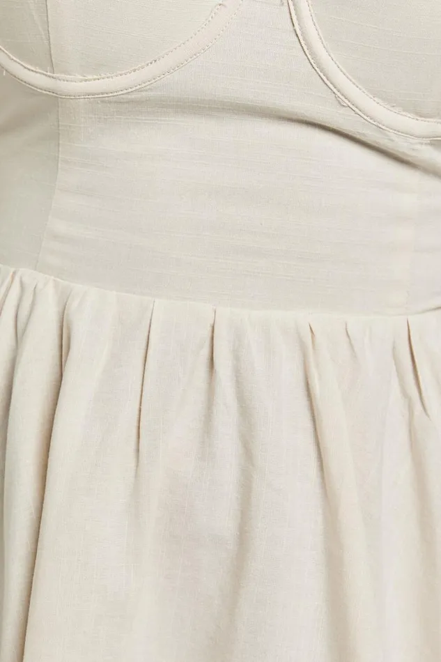 Cathryn Mini Dress 8211 Cross Back Bustier Linen Blend Dress In Stone Women Showpo Conscious