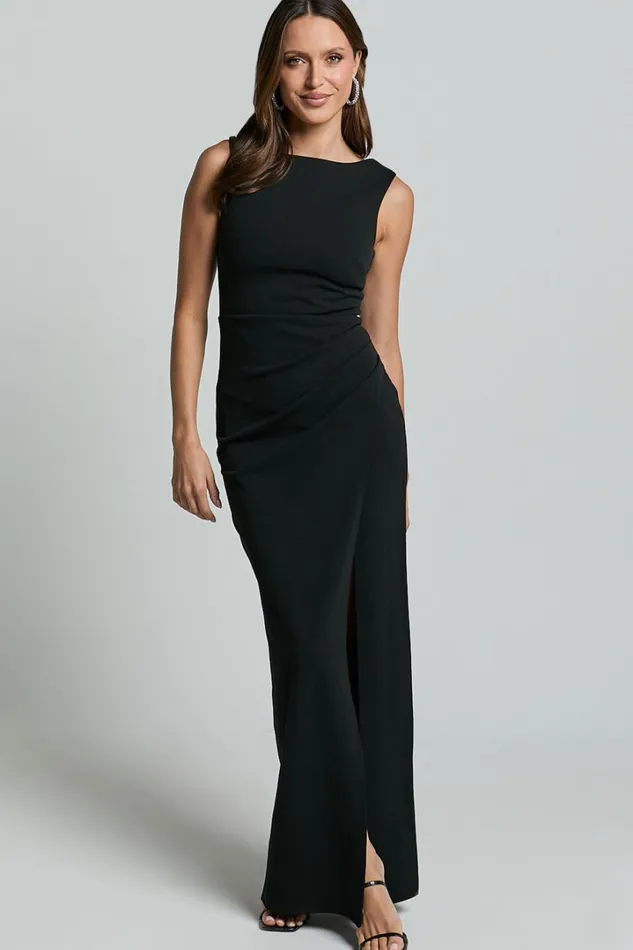 Celia Maxi Dress 8211 Twist Shoulder Bodycon Thigh Split Dress In Black Women Showpo Dresses
