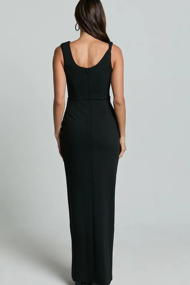 Celia Maxi Dress 8211 Twist Shoulder Bodycon Thigh Split Dress In Black Women Showpo Dresses