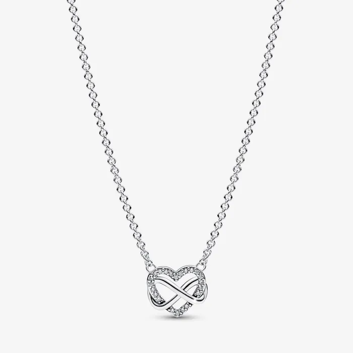 Chain Necklaces Women Pandora Sparkling Infinity Heart Collier Necklace
