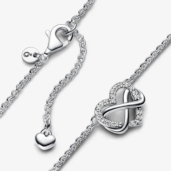 Chain Necklaces Women Pandora Sparkling Infinity Heart Collier Necklace