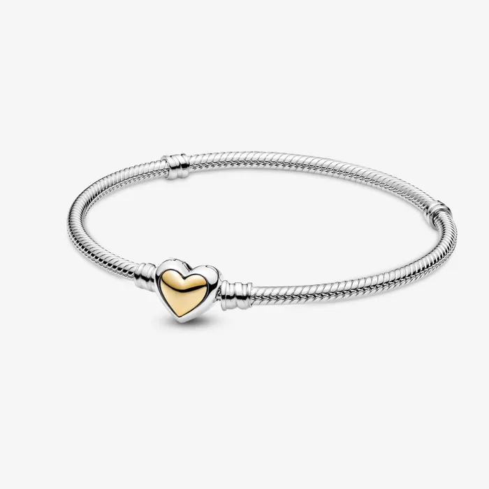 Chains Women Pandora Domed Golden Heart Clasp Snake Chain Bracelet