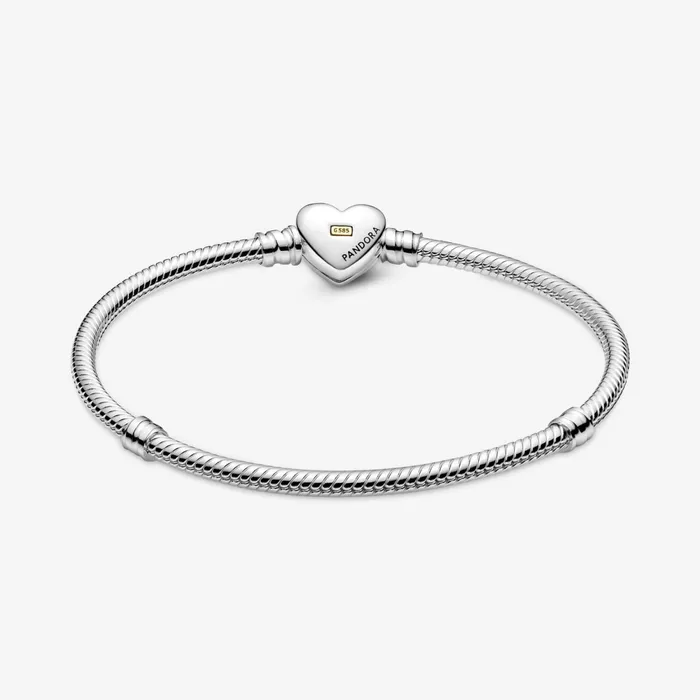 Chains Women Pandora Domed Golden Heart Clasp Snake Chain Bracelet