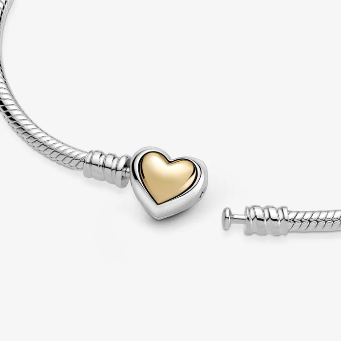 Chains Women Pandora Domed Golden Heart Clasp Snake Chain Bracelet