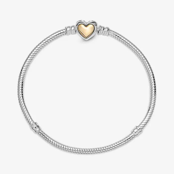 Chains Women Pandora Domed Golden Heart Clasp Snake Chain Bracelet