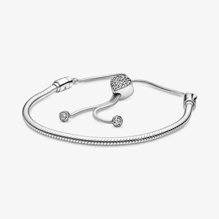 Chains Women Pandora Online Moments Pav Heart Clasp Snake Chain Slider Bracelet