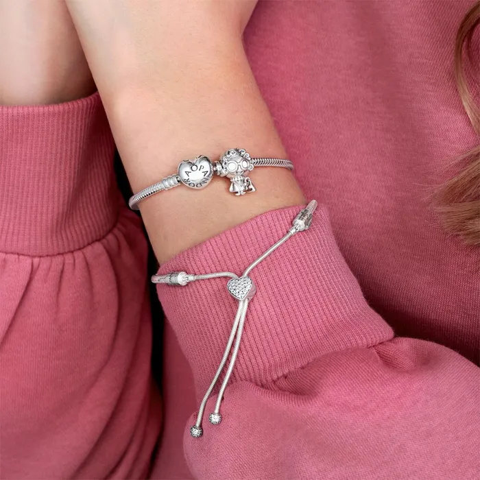 Chains Women Pandora Online Moments Pav Heart Clasp Snake Chain Slider Bracelet