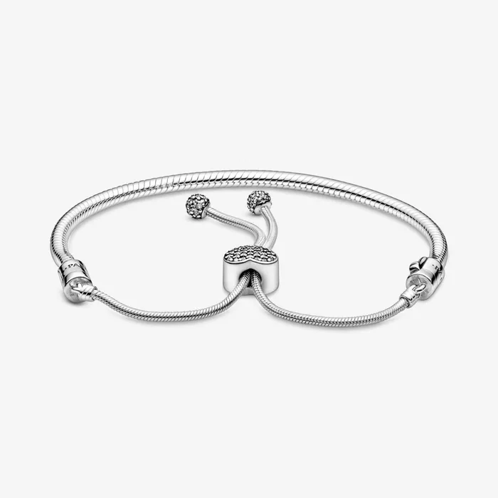 Chains Women Pandora Online Moments Pav Heart Clasp Snake Chain Slider Bracelet