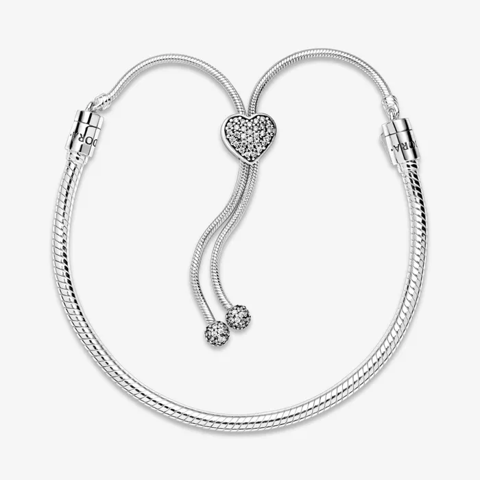 Chains Women Pandora Online Moments Pav Heart Clasp Snake Chain Slider Bracelet