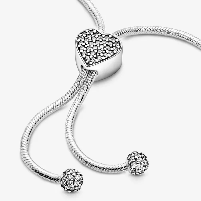 Chains Women Pandora Online Moments Pav Heart Clasp Snake Chain Slider Bracelet