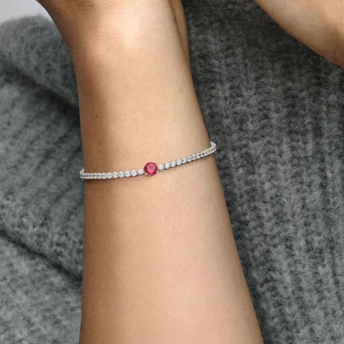 Chains Women Pandora Red Sparkling Round Pav Tennis Bracelet