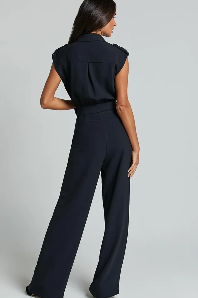 Chante Jumpsuit 8211 V Neck Belted Wide Leg Jumpsuit In Black Women Showpo Jumpsuits