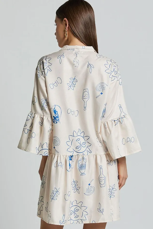 Charlene Mini Dress 8211 V Neck 34 Sleeve Shift Mini Dress In Blue Print Women Showpo Dresses