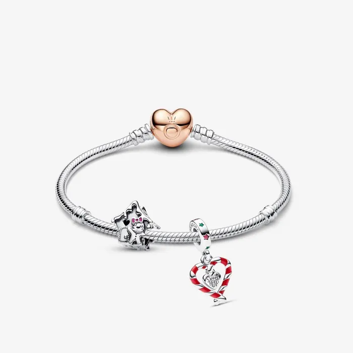 Charm Bracelets Women Pandora Gingerbread Candy Cane HeartBracelet Set