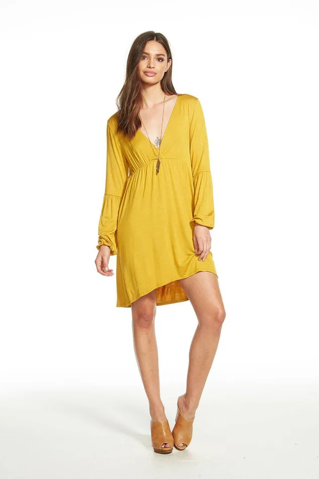 Chaser Brand COOL JERSEY LANTERN SLEEVE SHIRRED SURPLICE HI LO DRESS Womens Loungewear