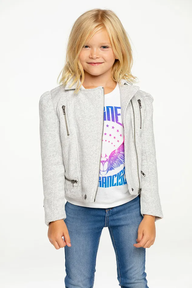 Chaser Brand Cotton Fleece Puff Sleeve Moto Jacket Girls Tops