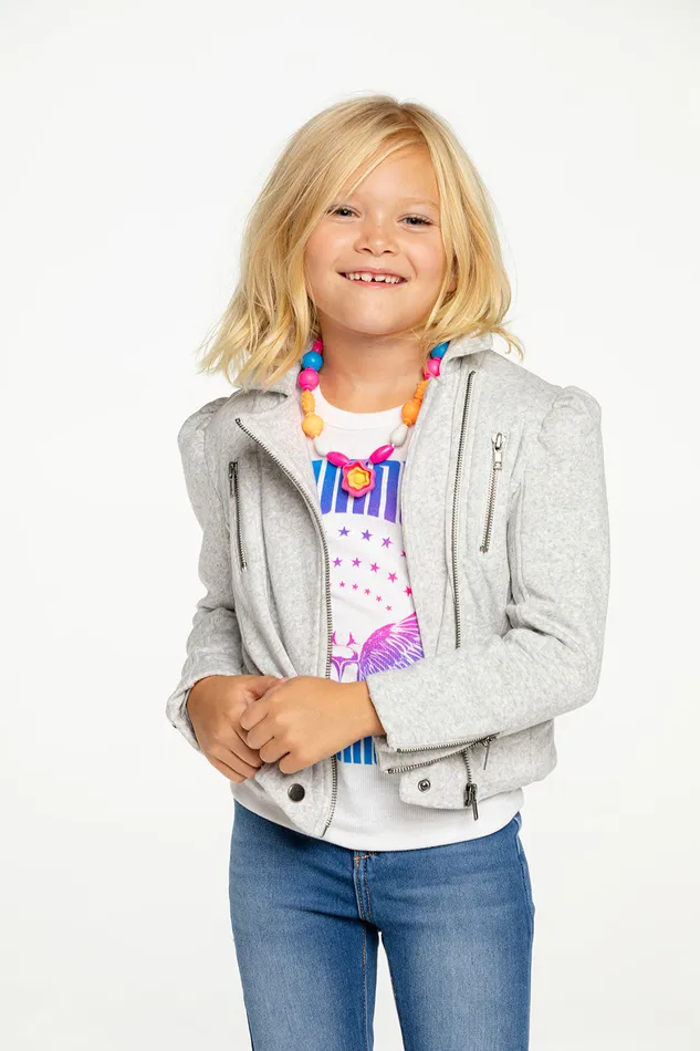 Chaser Brand Cotton Fleece Puff Sleeve Moto Jacket Girls Tops